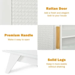 Costway TV Stand Entertainment Media Console W/ 2 Rattan Cabinets & Open Shelves -Costway GUEST 413887ca aa4f 4df5 9c3d 671017c0705b