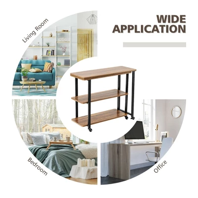 Costway Patented Sofa Side End Table 360° Rotating Bookcase W/Storage Shelves & Wheels Brown/Rustic Brown/Natural 8 Costway Patented Sofa Side End Table 360° Rotating Bookcase W/Storage Shelves & Wheels Brown/Rustic Brown/Natural - Image 6