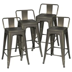Costway Set Of 4 Low Back Metal Counter Stool 24'' Seat Height Industrial Bar Stools GunBlack -Costway GUEST 4180095a 7e93 48b5 9658 fb105fedd3b3