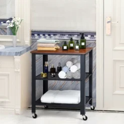 Industrial Serving Cart 3-Tier Kitchen Utility Cart On Wheels W/Storage Black -Costway GUEST 41f8138c c8df 446d b363 86ddb07cb8e2
