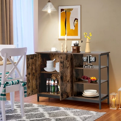 Costway 2-Door Industrial Kitchen Storage Cabinet Buffet Sideboard Open Shelves 3 Costway 2-Door Industrial Kitchen Storage Cabinet Buffet Sideboard Open Shelves