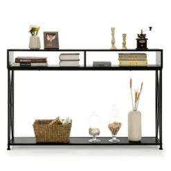 Costway Steel Frame Console Table With Open Shelf And Storage Compartments Black 17 Costway Steel Frame Console Table With Open Shelf And Storage Compartments Black -Costway GUEST 421b4f07 000f 4c17 baef d2e90f42b15c