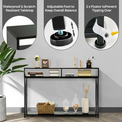 Costway Steel Frame Console Table With Open Shelf And Storage Compartments Black 8 Costway Steel Frame Console Table With Open Shelf And Storage Compartments Black - Image 6