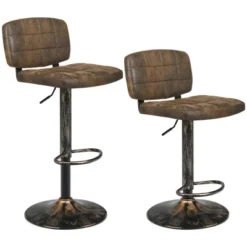 Costway Set Of 4 Adjustable Bar Stools Swivel Bar Chairs W/Backrest Retro Brown -Costway GUEST 4292afa5 52f0 4502 bc9a 0164141842ff