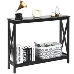 Costway 2-Tier Console Table X-Design Bookshelf Sofa Side Accent Table W/Shelf White BlackEspressoWood Grain -Costway GUEST 4328146e b396 45fc b714 715b62952197