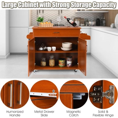 Costway Rolling Kitchen Island Cart Storage Cabinet W/ Towel & Spice Rack WhiteBlackCherryGray 10 Costway Rolling Kitchen Island Cart Storage Cabinet W/ Towel & Spice Rack WhiteBlackCherryGray - Image 8