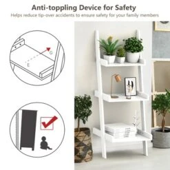 Costway 3 Tier Leaning Wall Ladder Book Shelf Bookcase Storage Rack Display Flower Shelf Plant Shelf Furniture -Costway GUEST 436326b6 97ec 4e06 98a2 d034d79d51f3