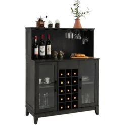 Costway 2-Door Buffet Bar Cabinet Kitchen Storage Sideboard Wine Rack Glass Holder GreyBlack -Costway GUEST 4365eb0e 496e 45a3 8887 06c60cc21ea4