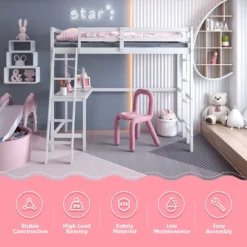 Costway Twin Loft Bed Frame W/Desk Angled And Built-in Ladder Solid Wooden Frame WhiteGreyExpresso -Costway GUEST 4373d1ff 9f50 4e4f a257 7d83c3c1dcd0