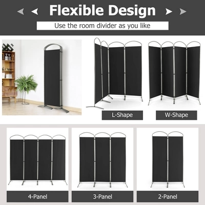 Costway 4 Panels Folding Room Divider 6 Ft Tall Fabric Privacy Screen Black/Brown/Grey/White 7 Costway 4 Panels Folding Room Divider 6 Ft Tall Fabric Privacy Screen Black/Brown/Grey/White - Image 5