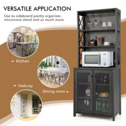Costway Tall Freestanding Bar Cabinet Kitchen Buffet W/ Glass Holder & Adjustable Shelf -Costway GUEST 43c123a5 42d2 4c39 b351 5cd741eddce8
