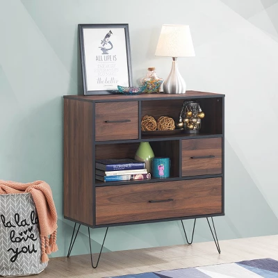 Costway Sideboard Storage Cabinet Multipurpose Display Unit W/Metal Leg & Drawers Walnut 3 Costway Sideboard Storage Cabinet Multipurpose Display Unit W/Metal Leg & Drawers Walnut