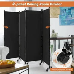 Costway 4-Panel Folding Room Divider 6FT Rolling Privacy Screen With Lockable Wheels Black/Brown/Grey/White -Costway GUEST 43d19736 eaa4 44fb 863e 48f3b41d6cce