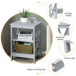 Costway 3-Tier Nightstand End Table X Design Storage Display Shelf Living Room Grey -Costway GUEST 440710cb 194e 4341 a81f 6c3e74544266