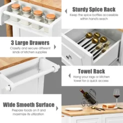 Costway Drop-Leaf Kitchen Island Trolley Cart Wood Storage Cabinet W/ Spice Rack White -Costway GUEST 440fd2a9 8086 4a98 9a8a 091d6a43a489