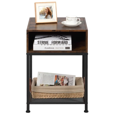 Costway Industrial Nightstand End Side Table W/ Compartment & Mesh Shelf Rustic Brown 10 Costway Industrial Nightstand End Side Table W/ Compartment & Mesh Shelf Rustic Brown - Image 8