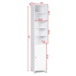 Costway 72''H Bathroom Tall Floor Storage Cabinet Shelving Display GreyWhite