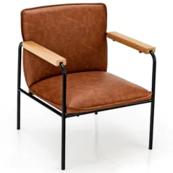 Costway Modern Accent Chair Arm Chair PU Leather W/Rubber Wood Armrest For Living Room -Costway GUEST 443bc8e7 08b3 4328 b28c 79b09e7b29bb