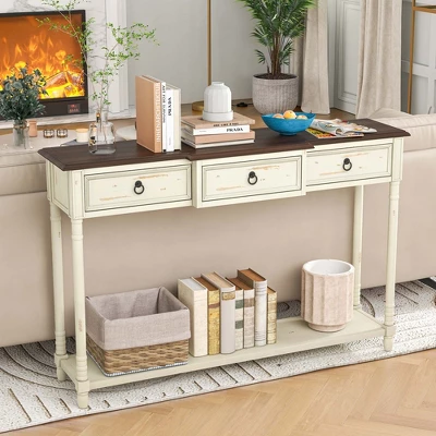 Costway Farmhouse Console Table Entryway Sideboard With 3 Drawers & Open Storage Shelf 6 Costway Farmhouse Console Table Entryway Sideboard With 3 Drawers & Open Storage Shelf - Image 4