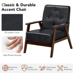 Costway Classic Accent Chair PU Leather Armchair W/Rubber Wood Legs & Button Tufted Back -Costway GUEST 448b0e53 4aa7 4ef6 b5a7 174622b7b71b