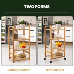 Costway 4-Tier Kitchen Serving Trolley Cart Mobile Bamboo Storage Shelf Lockable Casters -Costway GUEST 449c2543 fda7 41f6 a81d fdb2cfa36fc1
