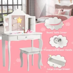 Costway Kid Vanity Table Set With Tri-folding Mirror 2-in-1 Makeup Dressing Table Stool Set 14 Costway Kid Vanity Table Set With Tri-folding Mirror 2-in-1 Makeup Dressing Table Stool Set -Costway GUEST 44c6ec54 5818 447e 87cf 8292b3ae420f