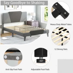 Costway Full/Qween/Twin Size Upholstered Platform Bed Frame Velvet Headboard Mattress Foundation -Costway GUEST 44d08c00 b4a9 4db4 9d4a 26a0901445db