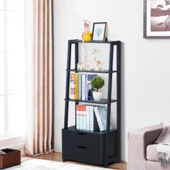 Costway 4-Tier Ladder Shelf Bookshelf Bookcase Storage Display Leaning With 2 Drawers -Costway GUEST 44fb4877 d651 437b a6fe 8530bda9311f 1