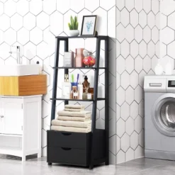 Costway Set Of 2 Ladder Shelf 4-Tier Bookshelf Bookcase Storage Leaning With 2 Drawers -Costway GUEST 4506aebf ac98 4804 9915 9e7a7011d70a