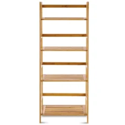 Costway Multifunctional 4 Shelf Bamboo Bookcase Ladder Plant Flower Stand Rack Storage -Costway GUEST 4561f3a3 b500 441e a302 96cccd442792