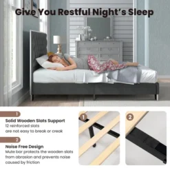 Costway Upholstered Bed Mattress Foundation With Button Tufted Velvet Headboard -Costway GUEST 458676df 8d61 4933 bc27 5f3686802c7e