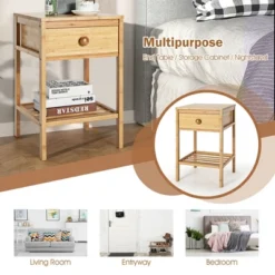 Costway Bamboo Nightstand Natural Side End Table W/Drawer For Living Room Bedroom -Costway GUEST 459309ae b68c 4ce8 ae77 5ef58d7798d6