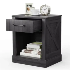Costway 2PCS Nightstand With Drawer And Shelf Rustic Wooden Bedside Table Bedroom Brown / Natural / Black -Costway GUEST 45de43f6 81eb 4117 a042 466e39701bd6