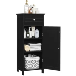 Costway Bathroom Floor Cabinet Storage Organizer Free-Standing W/ Drawer GreyBlackBrown -Costway GUEST 45f33bdc 5ec3 40f1 b2ca a2765f90ee52