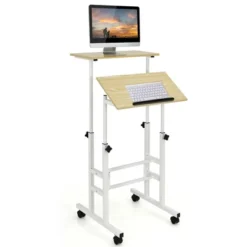 Costway Mobile Standing Desk Rolling Adjustable Laptop Cart Home Office WalnutNatural -Costway GUEST 4619d193 ce12 4d89 81f4 694743d25d1a