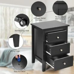 Costway Set Of 2 Nightstand End Beside Sofa Table W/ 3 Drawers Bedroom Furniture Black -Costway GUEST 461bf82d 5209 4599 9e6b cf488ccbd1d3