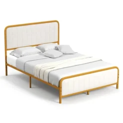 Costway Full Gold Metal Bed Frame Upholstered Platform Bed With Velvet Headboard -Costway GUEST 4642c176 5246 44f3 beaa fbbd029675cc