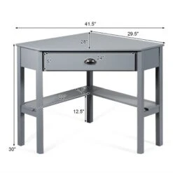 Costway Triangle Computer Desk Corner Office Desk Laptop Table W/ Drawer Shelves Rustic Grey