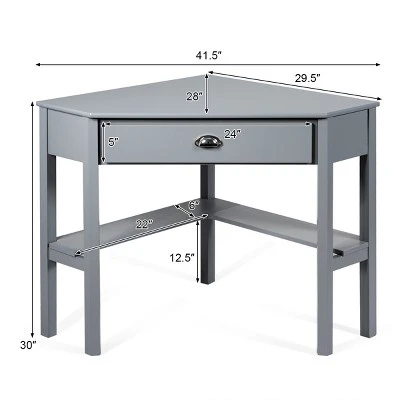 Costway Triangle Computer Desk Corner Office Desk Laptop Table W/ Drawer Shelves Rustic Grey 3 Costway Triangle Computer Desk Corner Office Desk Laptop Table W/ Drawer Shelves Rustic Grey