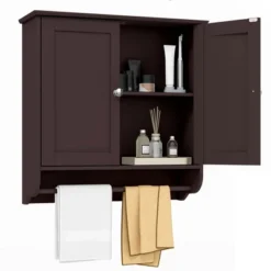 Costway Wall Mounted Bathroom Medicine Cabinet Storage Cupboard With Towel Bar Brown/Grey -Costway GUEST 46529eb5 ae5f 4352 bc9c 03f27a433f3a