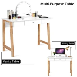 Computer Desk Laptop PC Writing Table Makeup Vanity Table W/Drawer And Wood Legs -Costway GUEST 4666a235 8642 49b6 9212 804a3d0debdd