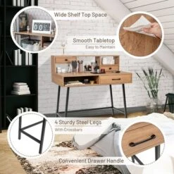 Costway Makeup Vanity Table Computer Writing Desk Storage With Drawer Shelf Industrial -Costway GUEST 46735034 00b1 4f0f 8d32 0da8d4c25923