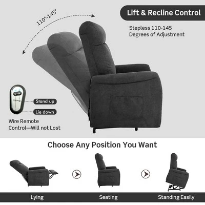 Costway Power Lift Recliner Chair Sofa For Elderly W/ Side Pocket & Remote Control BlackBrown 6 Costway Power Lift Recliner Chair Sofa For Elderly W/ Side Pocket & Remote Control BlackBrown - Image 4