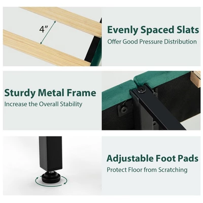 Costway Upholstered Platform Bed Frame Adjustable Headboard Footboard Modern Green 11 Costway Upholstered Platform Bed Frame Adjustable Headboard Footboard Modern Green - Image 9
