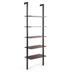 Costway 5-Tier Ladder Shelf Wood Wall Mounted Display Bookshelf Metal Frame Brown & Black/Brown & White/Bronze -Costway GUEST 46a9a5ec 61f1 4f27 aad3 2121426e685f