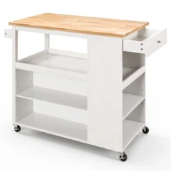 Costway Kitchen Island Trolley Cart On Wheels With Storage Open Shelves & Drawer White/Brown -Costway GUEST 46b8f399 4959 4d4b 8bc4 77a9969b824d