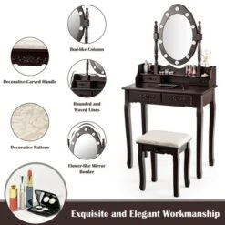 Costway Makeup Vanity Dressing Table Set W/10 Dimmable Bulbs Cushioned Stool -Costway GUEST 470499f7 a265 43d9 b859 d48f4dc0c026