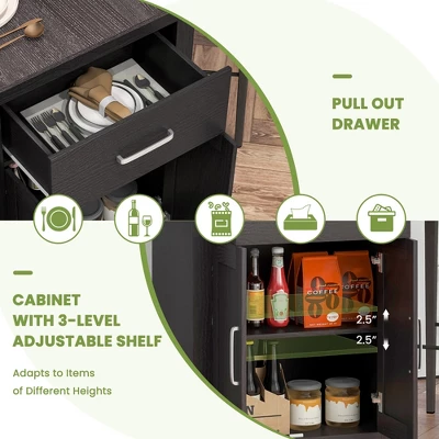 Costway 3 Pieces Bar Table Set Pub Dining Table With Saddle Stools & Storage Cabinet Black 6 Costway 3 Pieces Bar Table Set Pub Dining Table With Saddle Stools & Storage Cabinet Black - Image 4