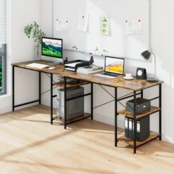 Costway 95'' Convertible L-shaped Corner Computer Desk 2-Person Long Desk Shelves Rustic/Black/Grey/Natural -Costway GUEST 4726e3c4 9928 4a35 8c94 b5dc04dadae8