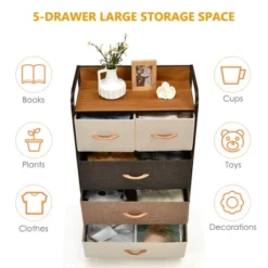 Costway 5-Drawer Dresser Storage 4-Tier Organizer Tower Steel Frame Wooden Top -Costway GUEST 4729ff4b 5f3c 4157 a9e1 bd6d294b1735